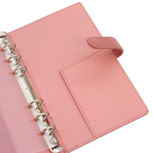 PUレザー バイブルサイズ 6穴 システム手帳バインダー サーモンピンク