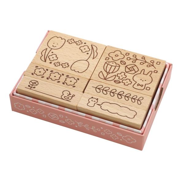 木製スタンプセット/mizutama フラワー かわいい ハンコ MZT-STM2-A
