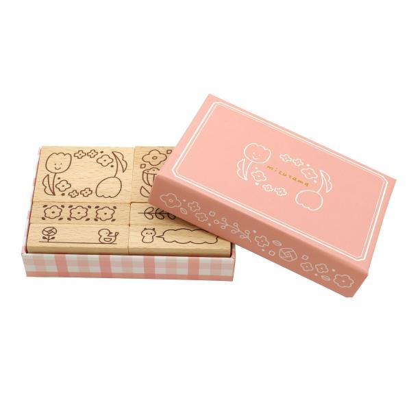 木製スタンプセット/mizutama フラワー かわいい ハンコ MZT-STM2-A