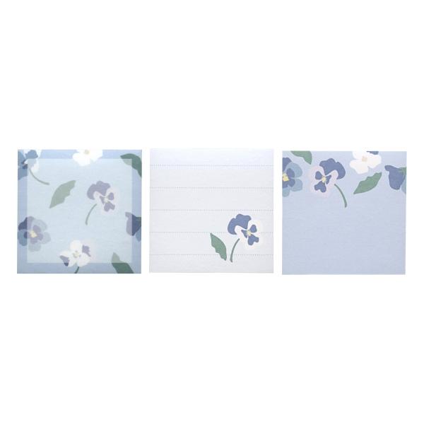 ポジー ブロックメモ 3種各77枚入 ライトブルー 花柄 501140 360