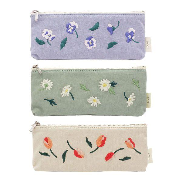 ポジー ペンケース ミント 筆箱 花柄 刺繍 501144 281 : 文具・文房具