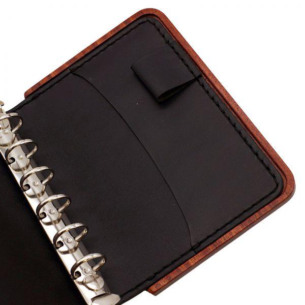 システム手帳 ミニ6サイズ ウッド\u0026レザーA リング径15mm ブラック  wl_mini6_a_bkbkの画像