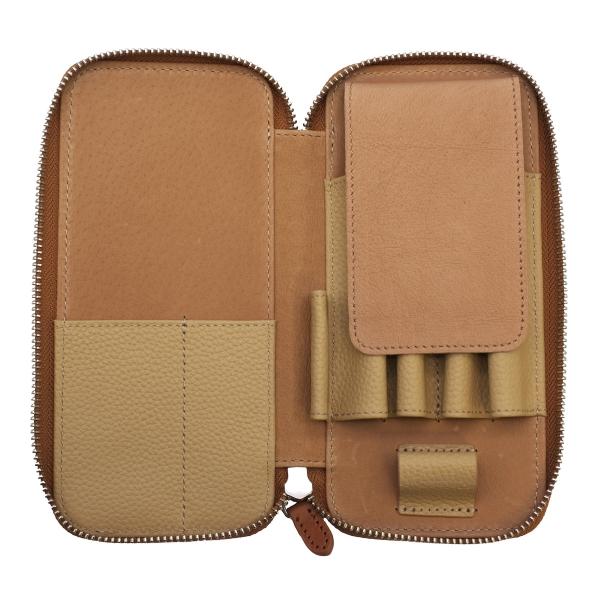 ラウンドジップペンケース エッセンシャル MAYAレザー ウィスキー 革製