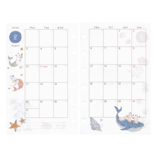 2026年 システム手帳リフィル ミニ6サイズ M6 月間 見開き1ヶ月