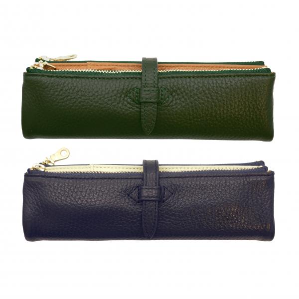 本革製 ルポ2/セカンド ペンケース グリーン イタリアンレザー 筆箱