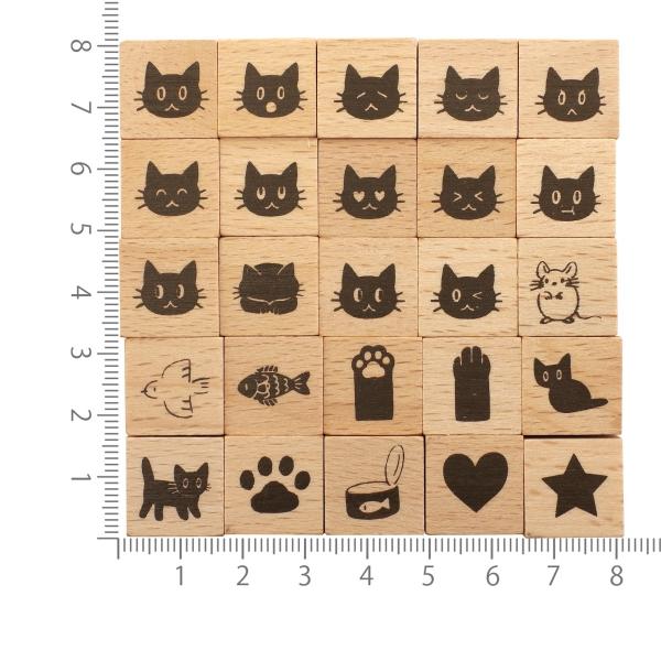 ウッドスタンプ 黒猫セット 手帳デコ 木製ハンコ WS-N-02 : 文具