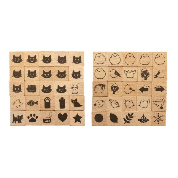 ウッドスタンプ 黒猫セット 手帳デコ 木製ハンコ WS-N-02 : 文具