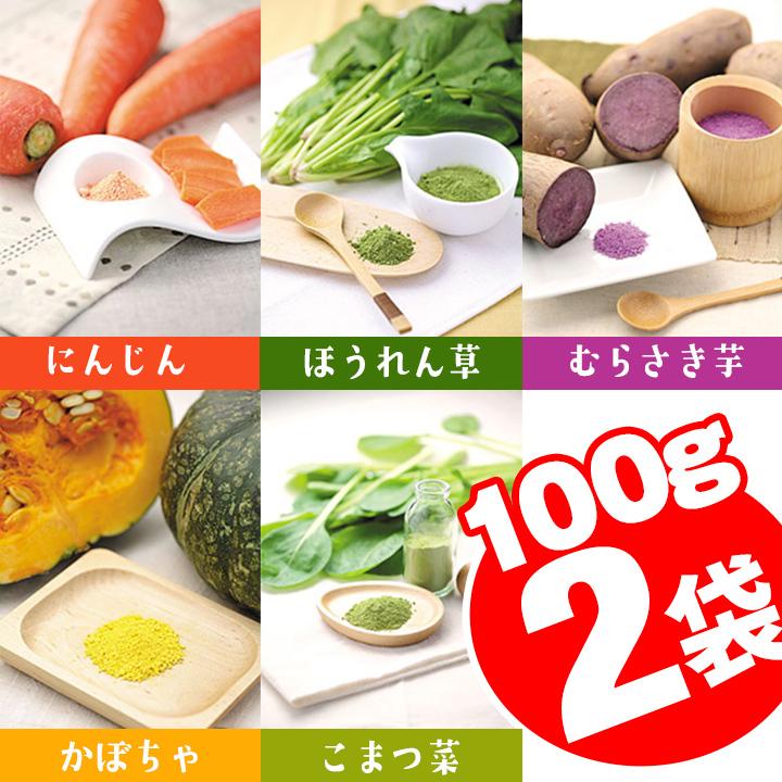 野菜パウダー 国産品 100g 2袋 送料無料 メール便 野菜ファインパウダー にんじん ほうれんそう 小松菜 同梱不可 紫いも かぼちゃ 2点 介護食 国産野菜100 離乳食