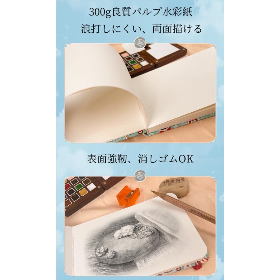トラベル水彩アソート 15色絵の具+300gスケッチブック+水筆ペン+
