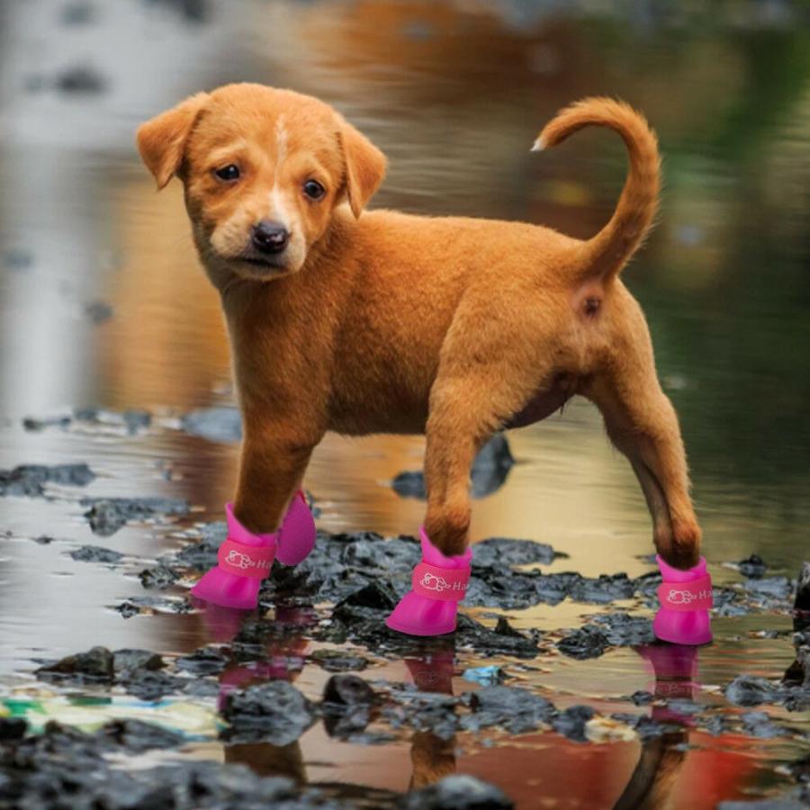 犬用 レインブーツ（4足set） ペット用 長靴 散歩 雨 雪 ドッグ