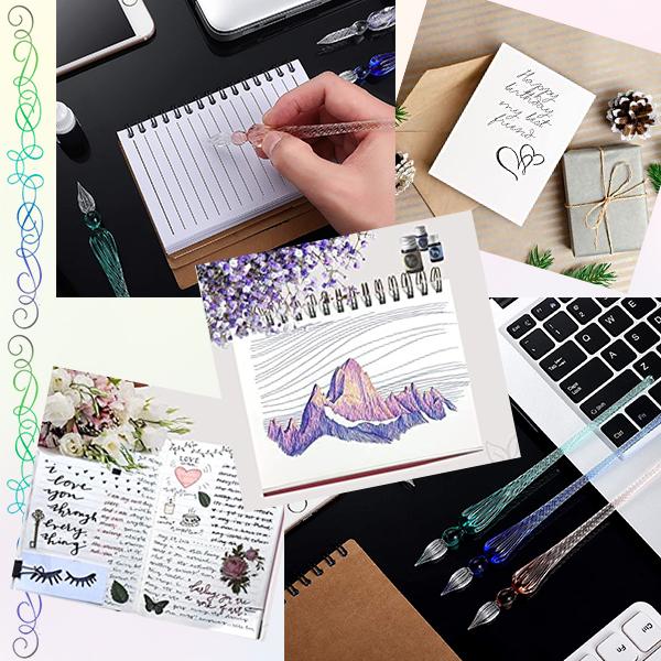 ガラスペンセット 一式 スターターセット 12色 インク ペン置き ガラス