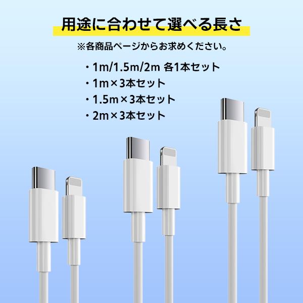 [2]Type-C to Lightning ケーブル 1m 1.5m 2m 各1本 計3本セット / PD 急速充電 データ通信 データ転送 スマホ iPhone 充電 コード ライトニング USB タイプC｜keduka｜06