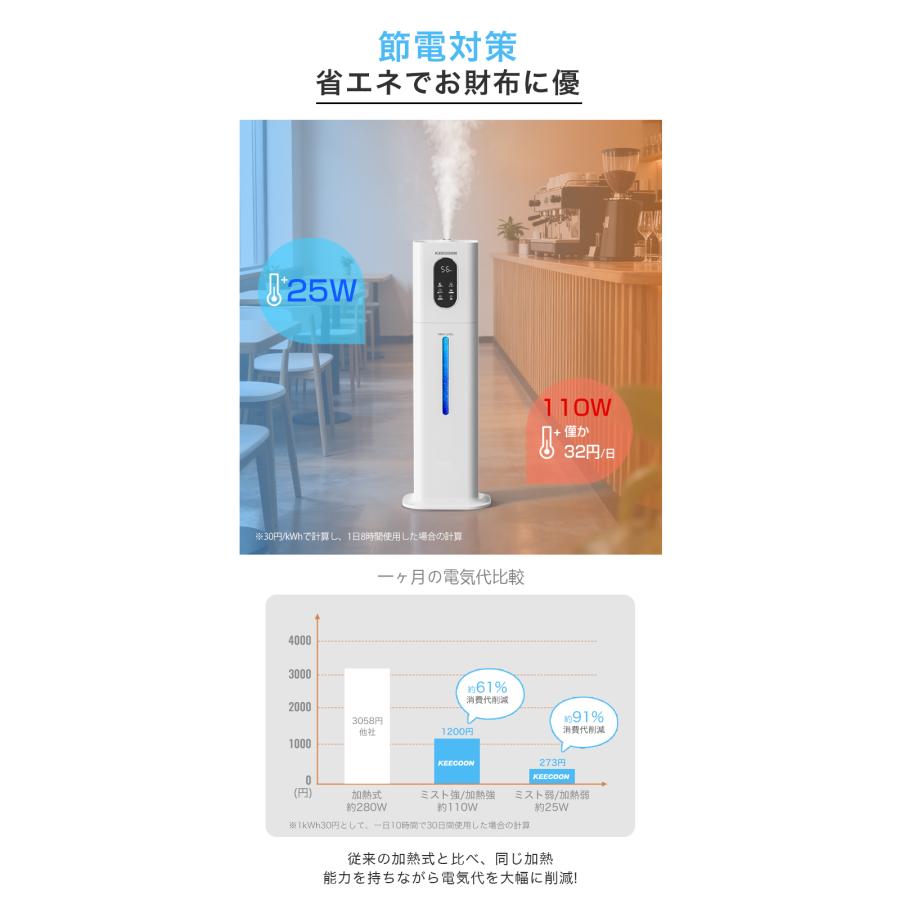KEECOON 加湿器 8L 大容量 業務用 超音波 タワー 大型 UV除菌 水漏れ