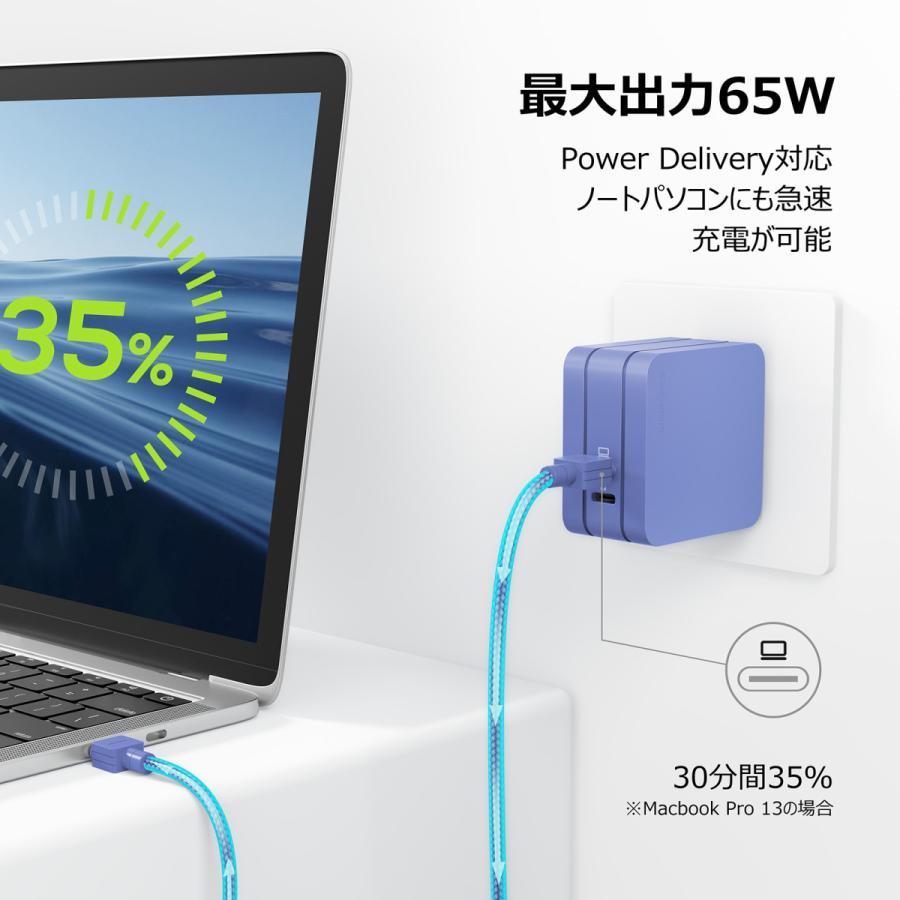 DIGIFORCE suqare 65w 2ポート 急速 超小型 充電器 スマホ iPhone Android 折畳式 acアダプター タイプC USB-C Type-C｜keep｜10