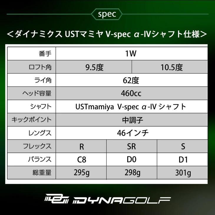 ゴルフ クラブ メンズ ダイナミクス ドライバー USTマミヤ V-SPEC α-4 シャフト仕様 9.5度 10.5度 R SR S 46インチ |  | 10