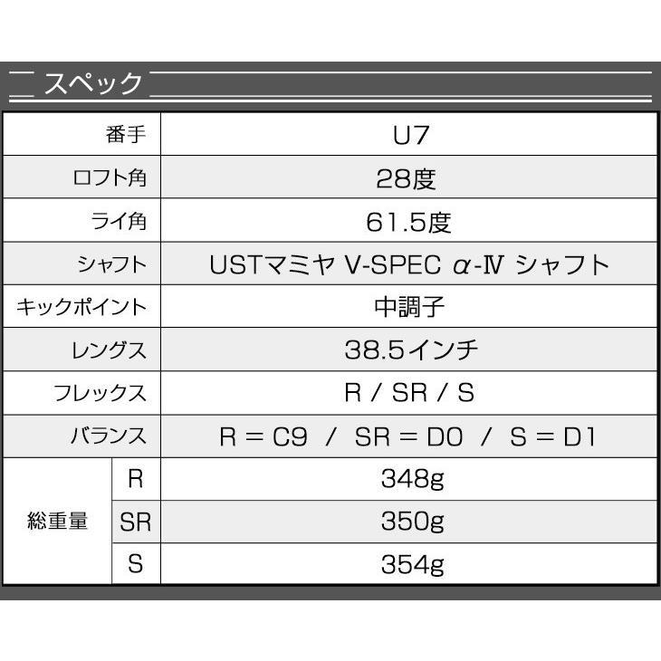 ゴルフ メンズ クラブ ユーティリティー U3 U5 U7 USTマミヤ V-SPEC α-4 ダイナミクスUT シャフト仕様の画像