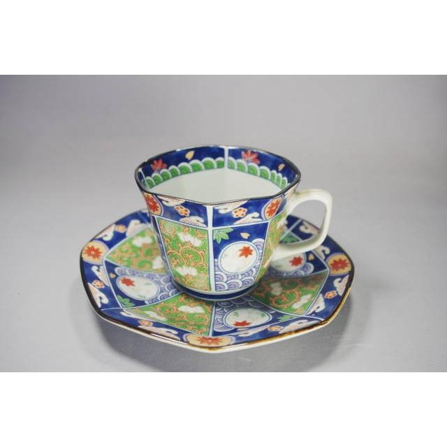 有田焼　八角コーヒーカップ＆ソーサー　箱入り　緑  [日本製　陶磁器　和食器　和風　珈琲　受け皿付　アウトレット品] |  | 01