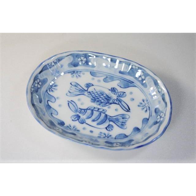 双魚楕円16cmトレー　[美濃焼/日本製/陶磁器/和食器/和風/中皿/深皿/焼物皿/浅鉢/ブルー/青/オーバル/料亭/旅館/レストラン/業務用] | 