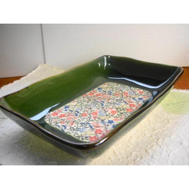 長角鉢・織部錦織21.2cm　[美濃焼/日本製/陶磁器/和食器/和風/グリーン/緑/煮物鉢/菓子鉢/菓子入れ/ギフト/花/おしゃれ] | 