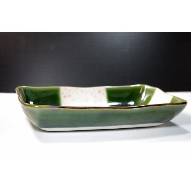 長角鉢・織部格子ピンク桜21.2ｃｍ　[美濃焼/日本製/陶磁器/和食器/和風/グリーン/緑/煮物鉢/菓子鉢/菓子入れ/ギフト/花/おしゃれ] |  | 02