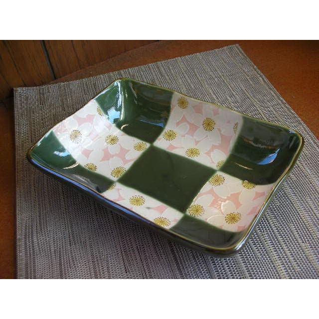 長角鉢・平安桜21.2ｃｍ　[美濃焼/日本製/陶磁器/和食器/和風/グリーン/緑/煮物鉢/菓子鉢/菓子入れ/ギフト/花/おしゃれ] | 
