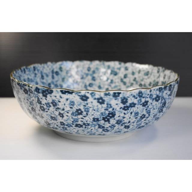 藍染小花20.5ｃｍ菊型68鉢・煮物鉢・サラダボウル  [美濃焼/日本製/陶磁器/和食器/和風/大鉢/中鉢/青/ブルー/丸/器/うつわ/かわいい/おしゃれ/アウトレット] | 