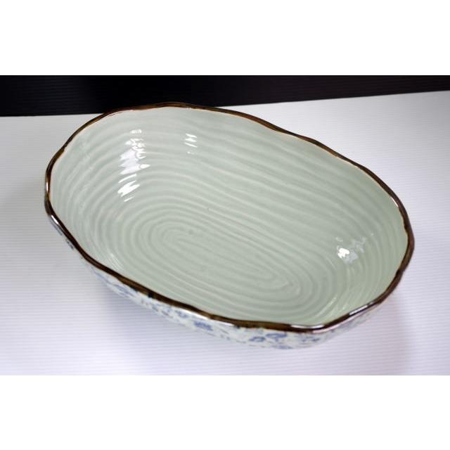 OB076 有田「祥窯」の藍華26.5cm木目楕円大鉢 |  | 01