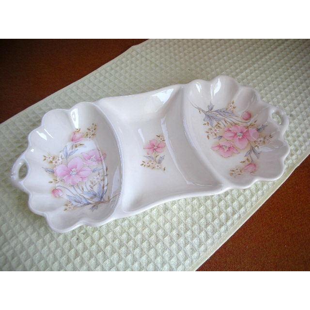 OZ073 ピンクフラワー三つ切りオードブル＆ペアランチプレート★アウトレット品★YTG | 