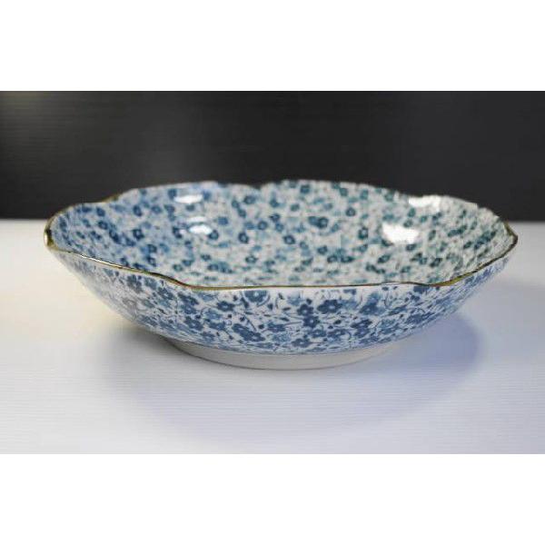 PS073 藍染小花花形20.6ｃｍ深皿・カレー皿★アウトレット品★ | 