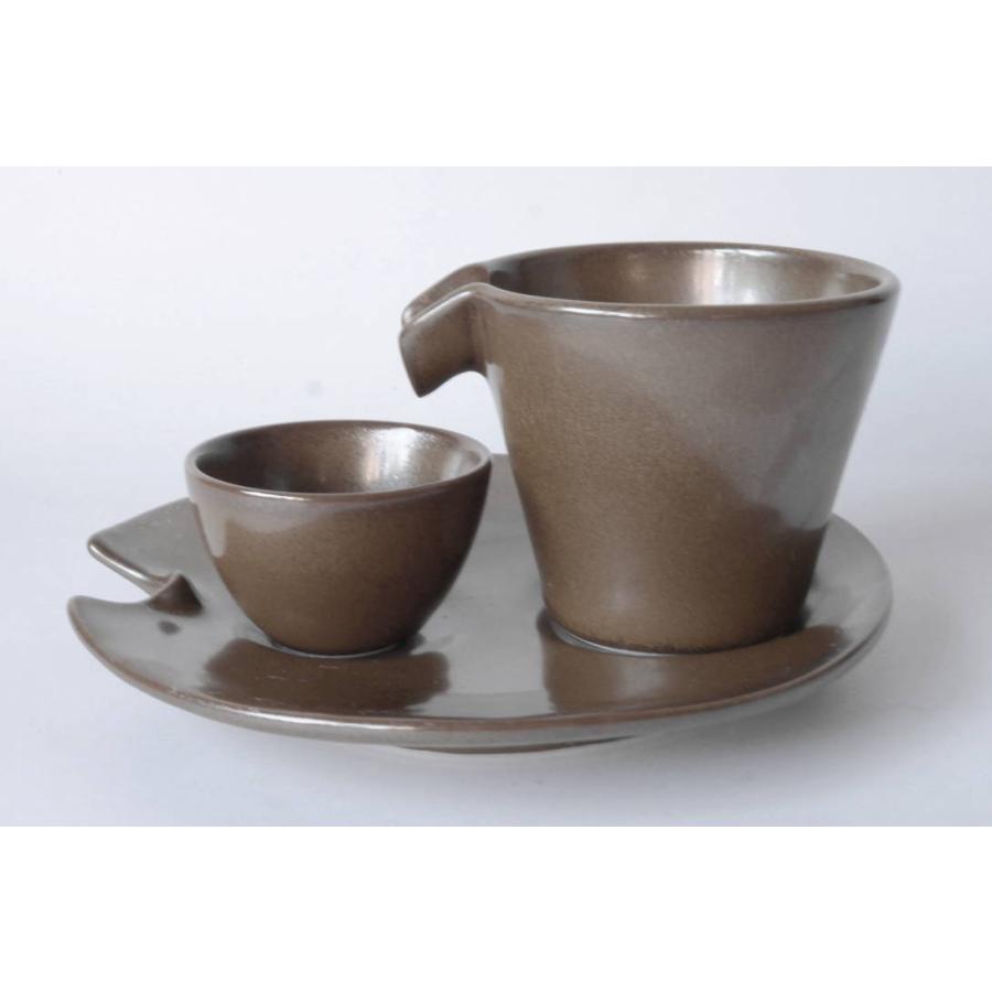 SK048 シズル冷酒器　金茶　徳利(1)盃(1)受皿(1)セット | 