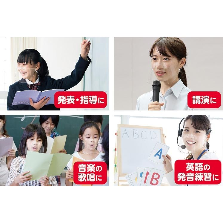 標準サイズ クリアシートマスク(10枚組) (8個までメール便可) 飛沫防止 透明マスク 大人用 子ども 小学生 学校 マウスシールド 吹奏楽 フェイスシールド |  | 02
