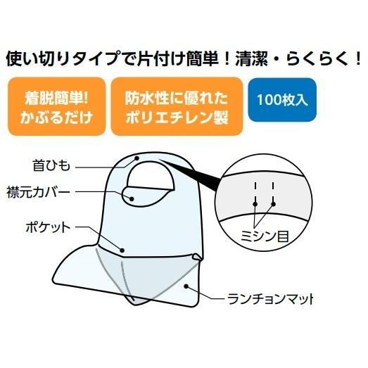 ポケット付使い捨て 食事用エプロン100枚入　介護用品 アーテック ランチョンマット 食事 食べこぼし エプロン 使い捨て 介護施設 アーテック |  | 01