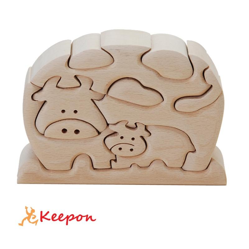 木のおもちゃ うし だいわ 木製おもちゃ プレゼント パズル 絵合わせ 誕生日 出産祝い クリスマス ラッピング 立体 | 
