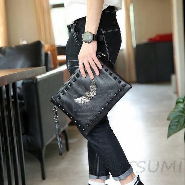 史上一番安い バッグ クラッチバッグ 髑髏モチーフ セカンドバッグ Puレザー メンズ クラッチバッグ 髑髏モチーフ セカンドバッグ Puレザー メンズ ビジネスバッグ ショルダーバッグ パーティー カード入れ スマホい れ Www Threeriversofs Com