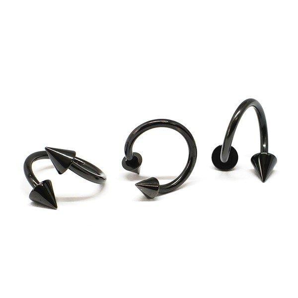 スパイラル コーン ブラック 14G(1.6mm) 右巻き サージカルステンレス316L製  黒色 リップ 唇 トラガス ボディーピアス ツイスト 14ゲージ【メール便対応】┃ |  | 01