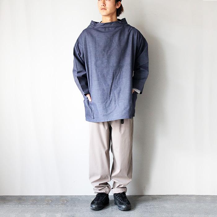 メンズ ラウンドネック"NEWLYN SMOCKS ニューリンスモック ROUNDNECK SMOCK”DENIM 全1色”トップス 長袖 パッチポケット ブルー｜keeshop｜03