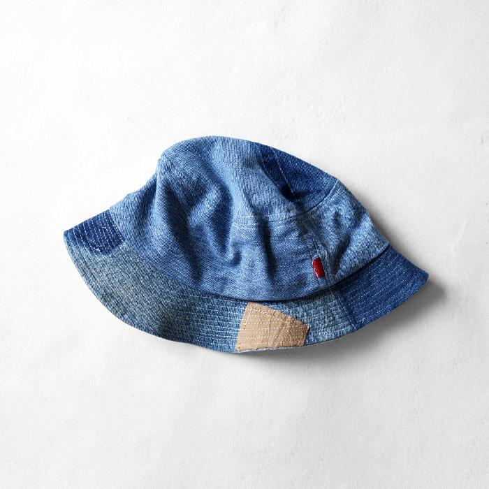 リメイク デニム バケットハット パッチワーク フリンジ 一点物　海外古着 redad レダッド patchwork bucket hat - denim パッチワークバケット