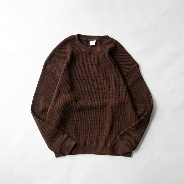 サーマルニットブラウン MENS】HYBRID KNITTED LONG SLEEVE PULL OVER ハイブリッド ニット