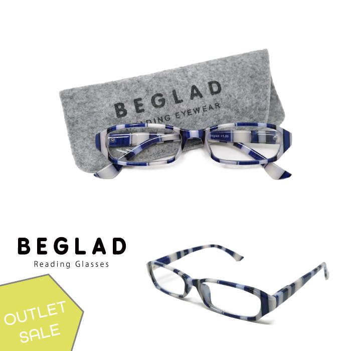 老眼鏡 アウトレット ケース付き 在庫処分 おしゃれ T1005-out BEGLAD ビグラッド スクエア型 ブルー ストライプ 在庫品限り | 