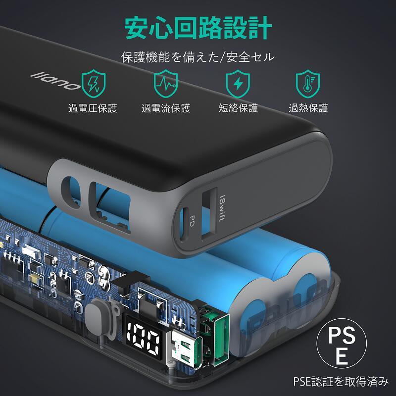 llano モバイルバッテリー 65W 20000mAh LED数字表示パススルー機能 2台同時充電 PSE技術適合 USB-A+USB-C 2ポートPD3.0 QC4.0｜kegomaru｜08