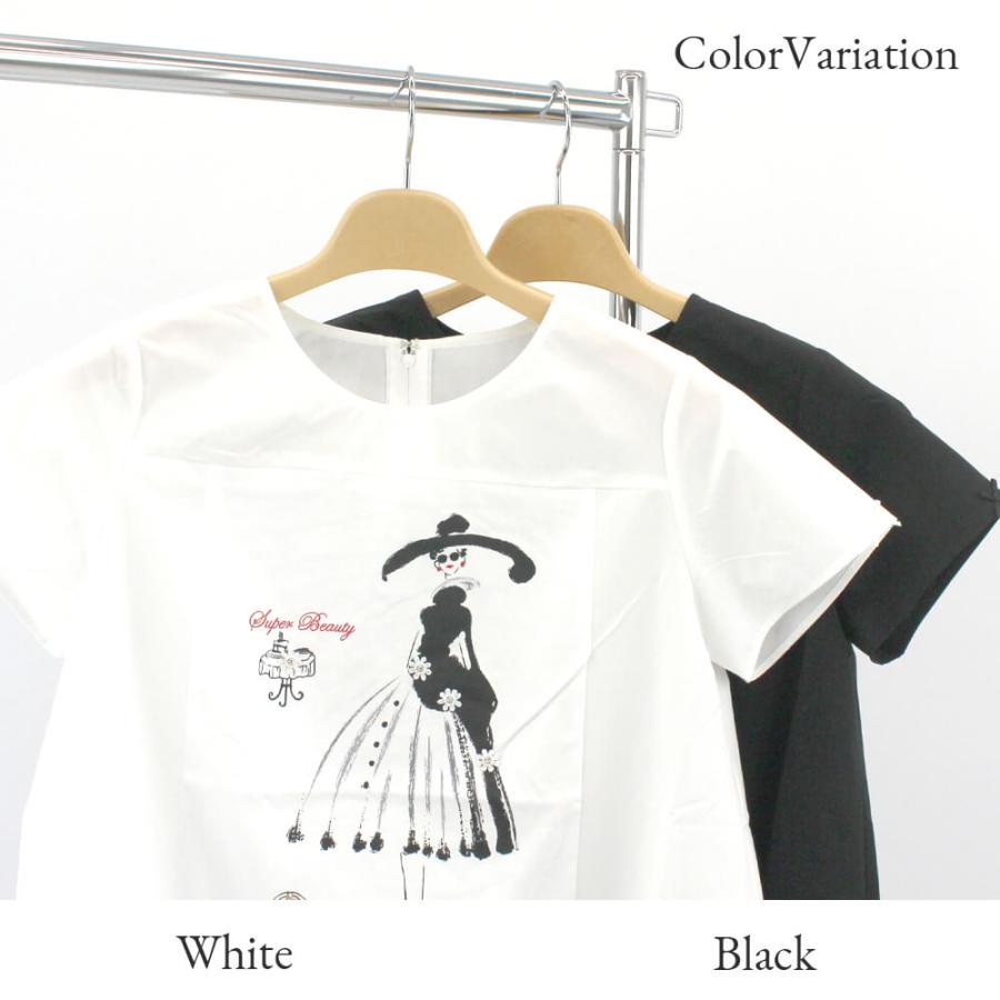 Super Beauty スーパービューティー　総柄Tシャツ　リボン付き Super Beauty セール 50％OFF スーパービューティー カットソー