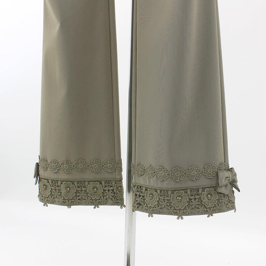 スーパービューティー　トレッチパンツ42　裾フリル　リボン　ビジュー スーパービューティー トレッチパンツ42 裾フリル リボン