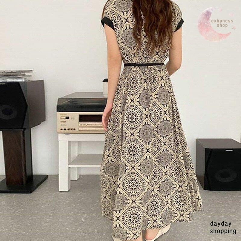 大特価】ワンピース フレンチスリーブ ダマスク柄 レディース