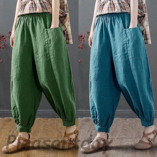 バルーン パンツ ワイド 綿麻パンツ ボトムス 秋 夏 可愛い きれいめ
