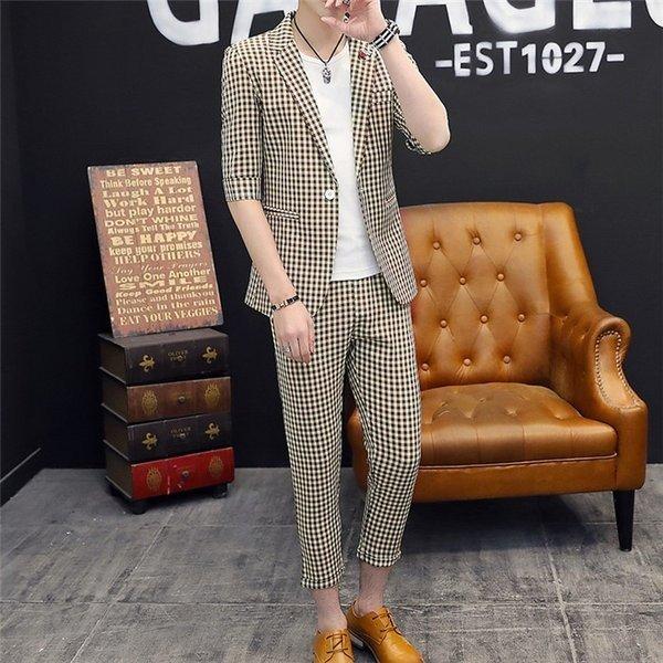 セットアップ メンズ カジュアル オシャ チェック柄 スーツ ジャケット