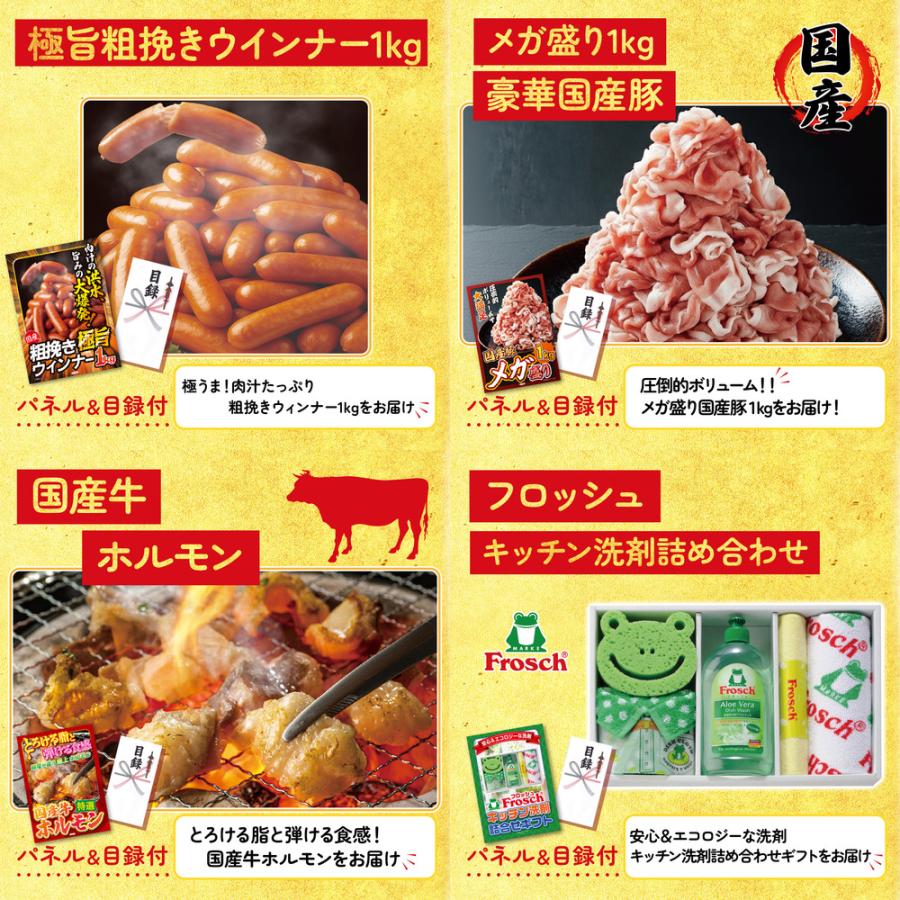 ゴルフコンペ 景品 セット 目録 パネル 5点セット 餃子100個 ウインナー1kg 豚 ビンゴ大会 抽選会 結婚式 二次会 披露宴 バスツアー 販促品の画像