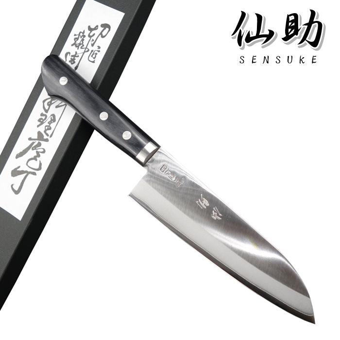 仙助 包丁 三徳包丁 クロマックス鋼 165mm 黒合板柄 セミステンレス 三徳 仙助 包丁 三徳包丁 クロマックス鋼 165mm 黒合板柄 セミ