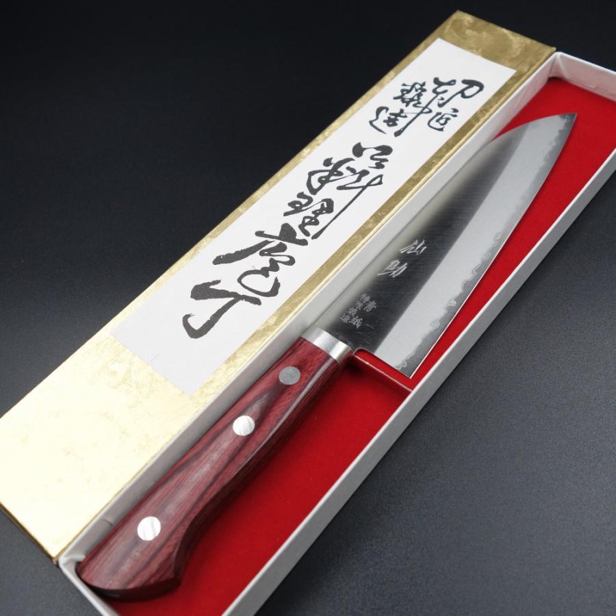 仙助 包丁 小三徳包丁 145mm 青クラッド ワイン柄 口金付 仙助 包丁 小三徳包丁 青紙クラッド 145mm ワインレッド柄 : 啓仁