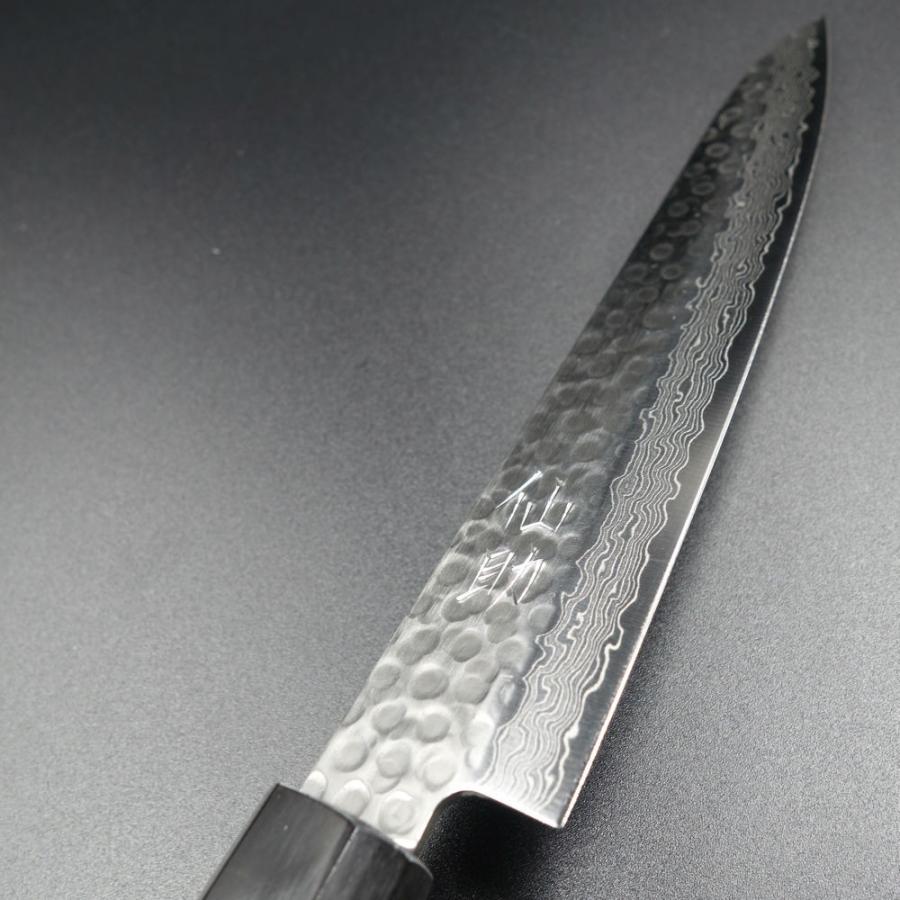 仙助 ペティナイフ 150mm V金10号 ダマスカス 水牛八角柄 鎚目打