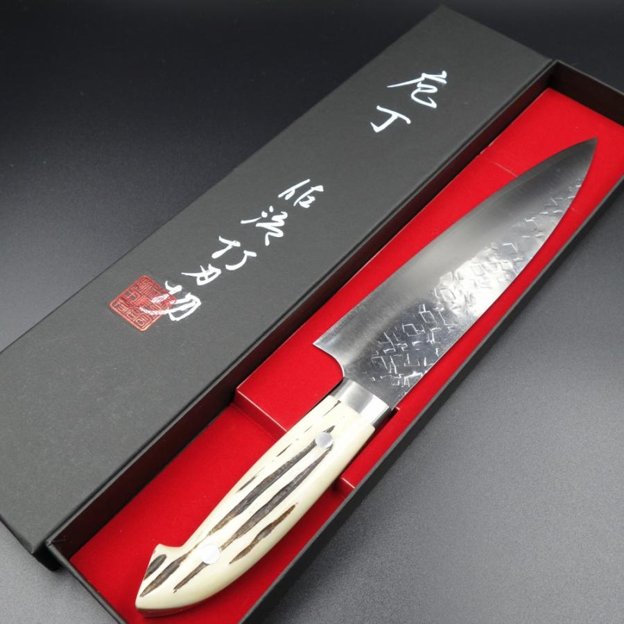 佐治武士 牛刀包丁 越前刃物 210mm 粉末ハイス鋼 SRS13 鹿角柄 : 啓仁